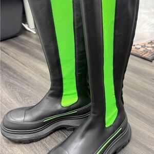 Alexander McQueen Black and Neon Green Ankle Boots